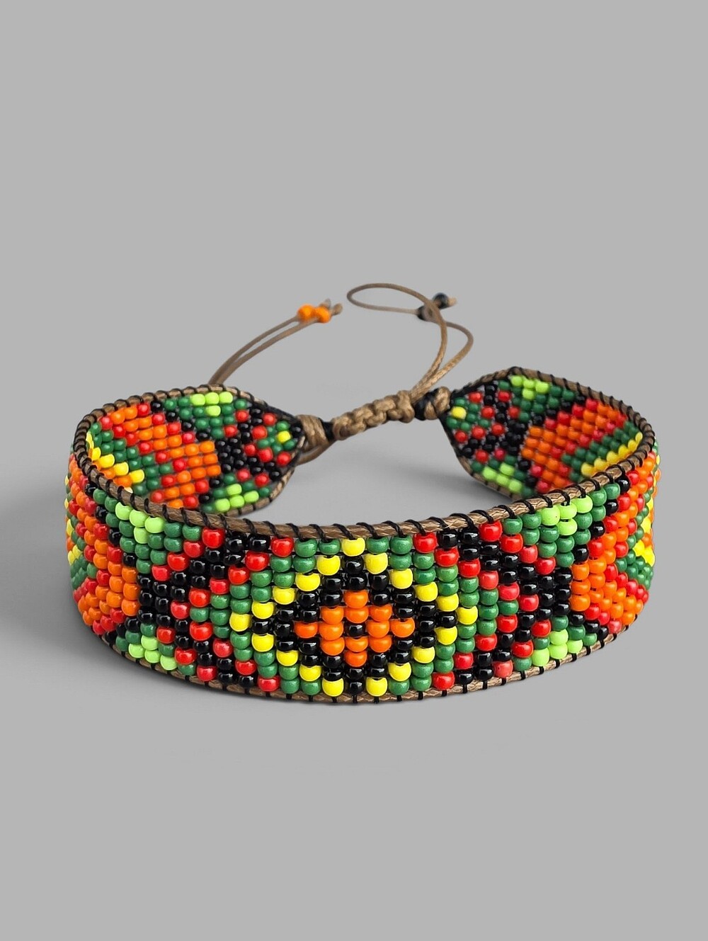 Handmade Loom Woven Seed Bead Cuff Bracelet Southwestern Geo - Island Mix